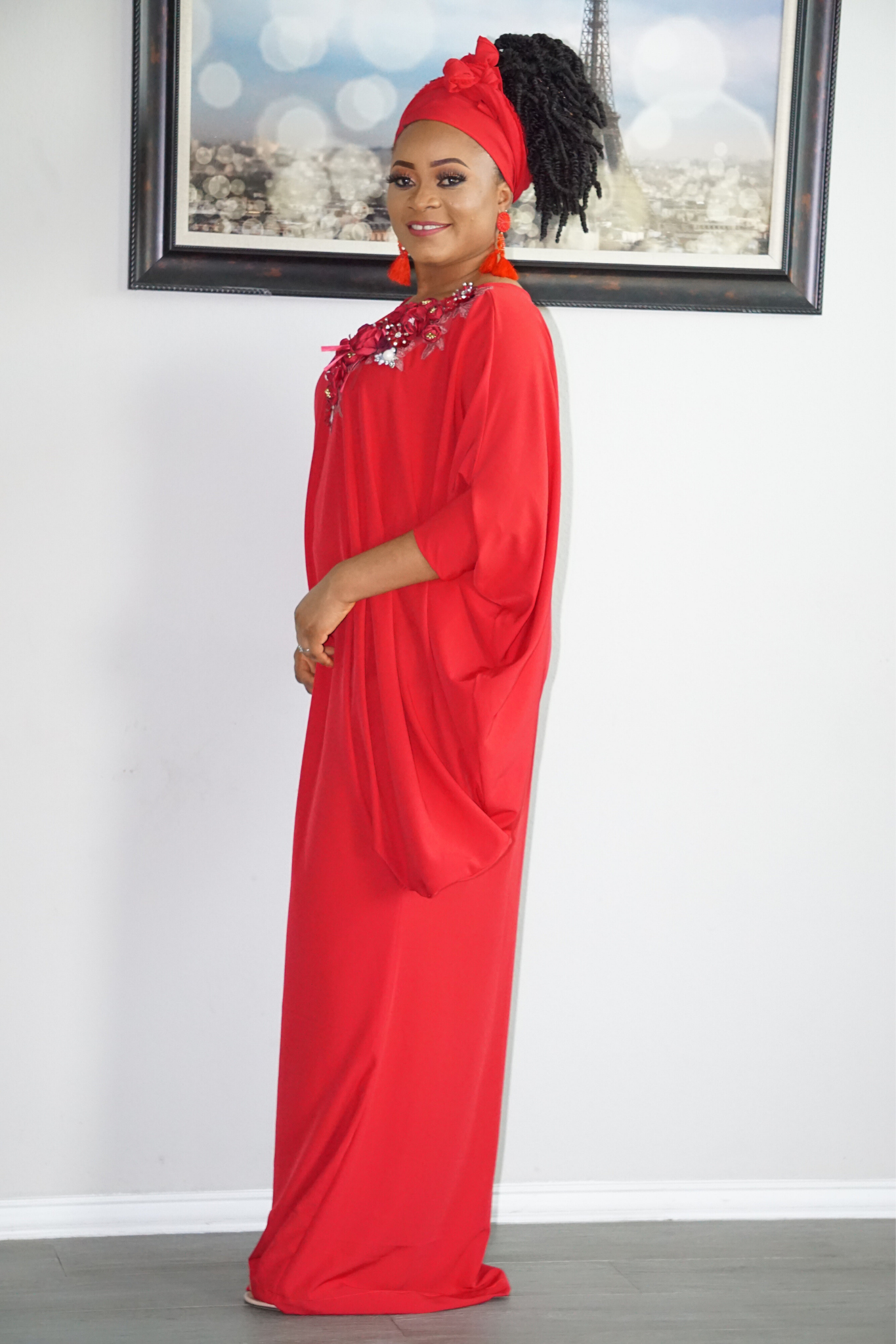 TARA BUBU KAFTAN DRESS-RED