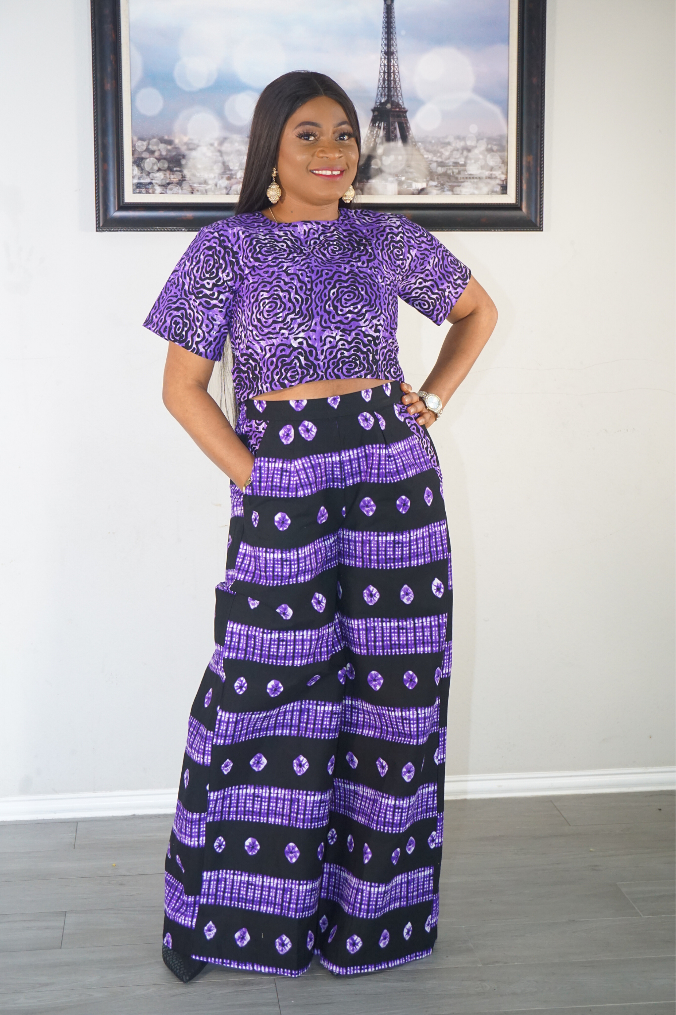 ODERE PURPLE ANKARA PANT AND TOP SET